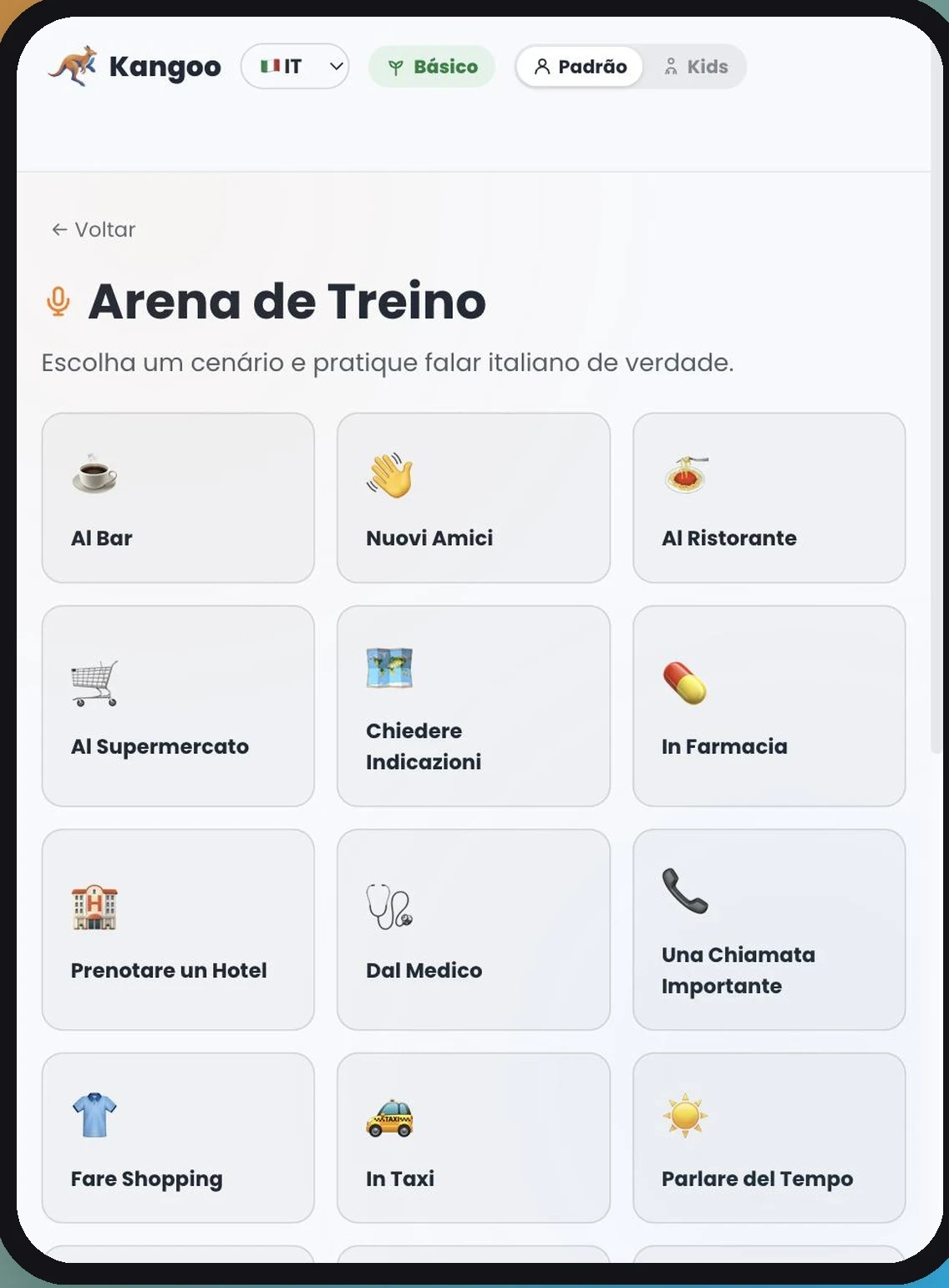 Arena de Treino: cenários como bar, restaurante, farmácia e táxi