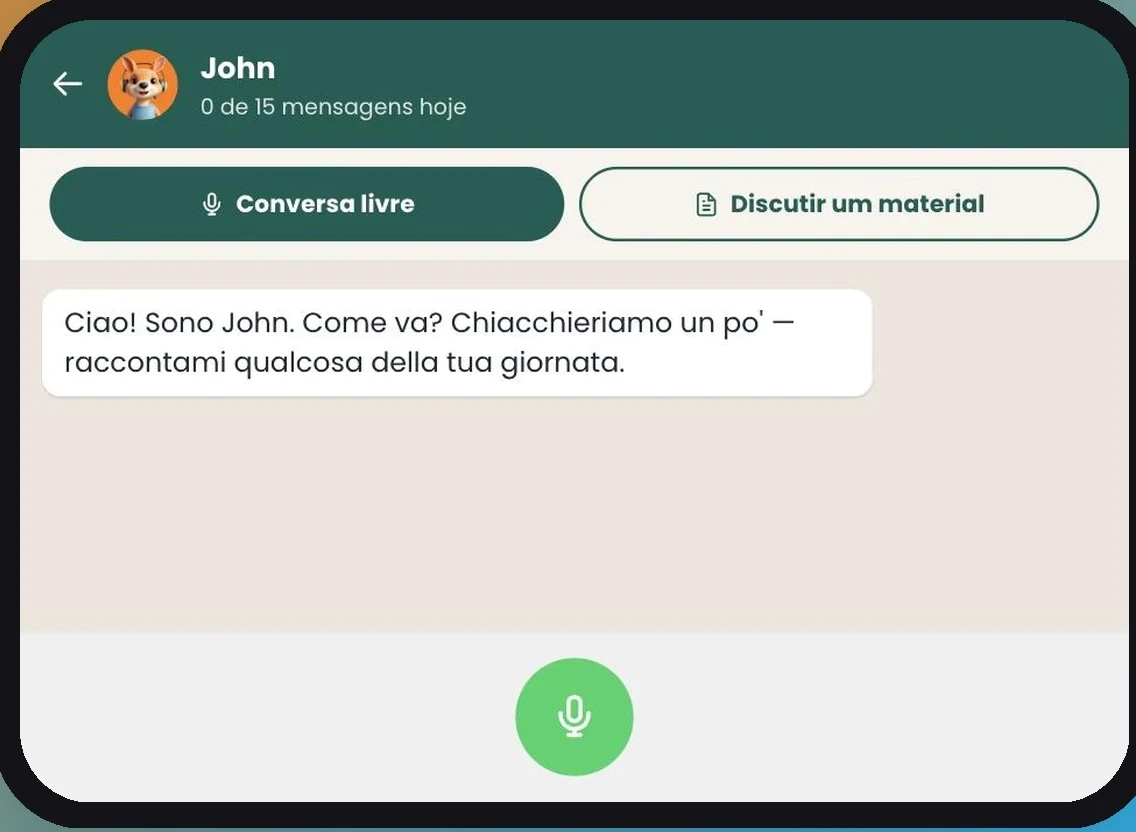 Conversa com John, o parceiro de conversa por IA